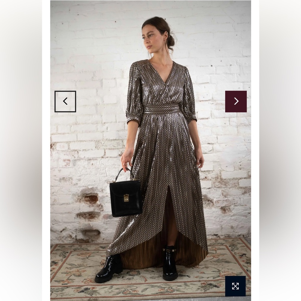 ba&sh Metallic Bronze Long Sleeve Maxi Dress